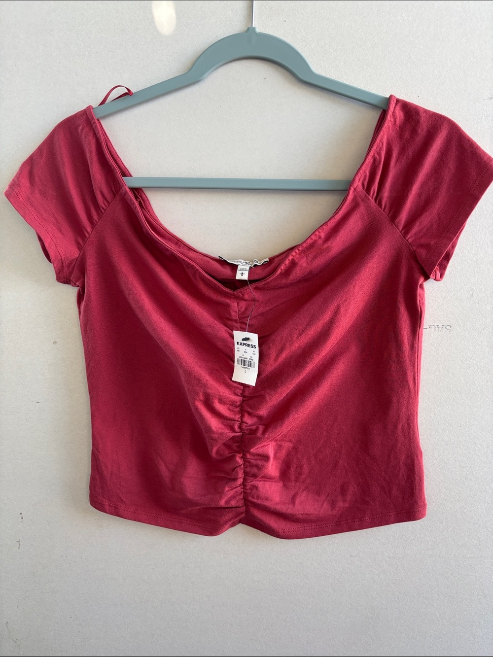 Express Raspberry Ruched Scoop Crop Top